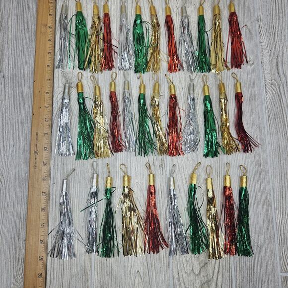Holiday Tinsel Tassel Ornaments Set of 28 Metallic Hanging Party Decor Christmas - Picture 2 of 8